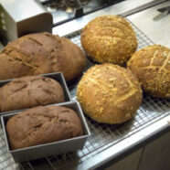 Apricot Rye, Double Dark Chocolate, and Seeded Whole Wheat Boule.