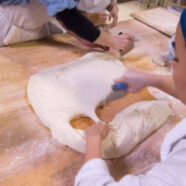 Dividing the dough into 1/4s, then 500g loaves
