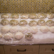 22 250g loaves rising  – each row of 6 is offset in the process by 1/2 hour