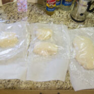 Shaped loaves, covered with oiled Saran Wrap to keep moist while proofing.
