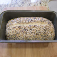 Proofed sandwich loaf, ready to bake.