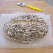 Proofed banneton loaf, ready to bake.