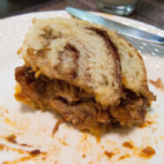 Pulled pork sandwich on cinnamon/brown sugar ciabatta bread. Egads.