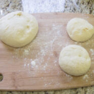 Dough divided for batard and two epi loaves.